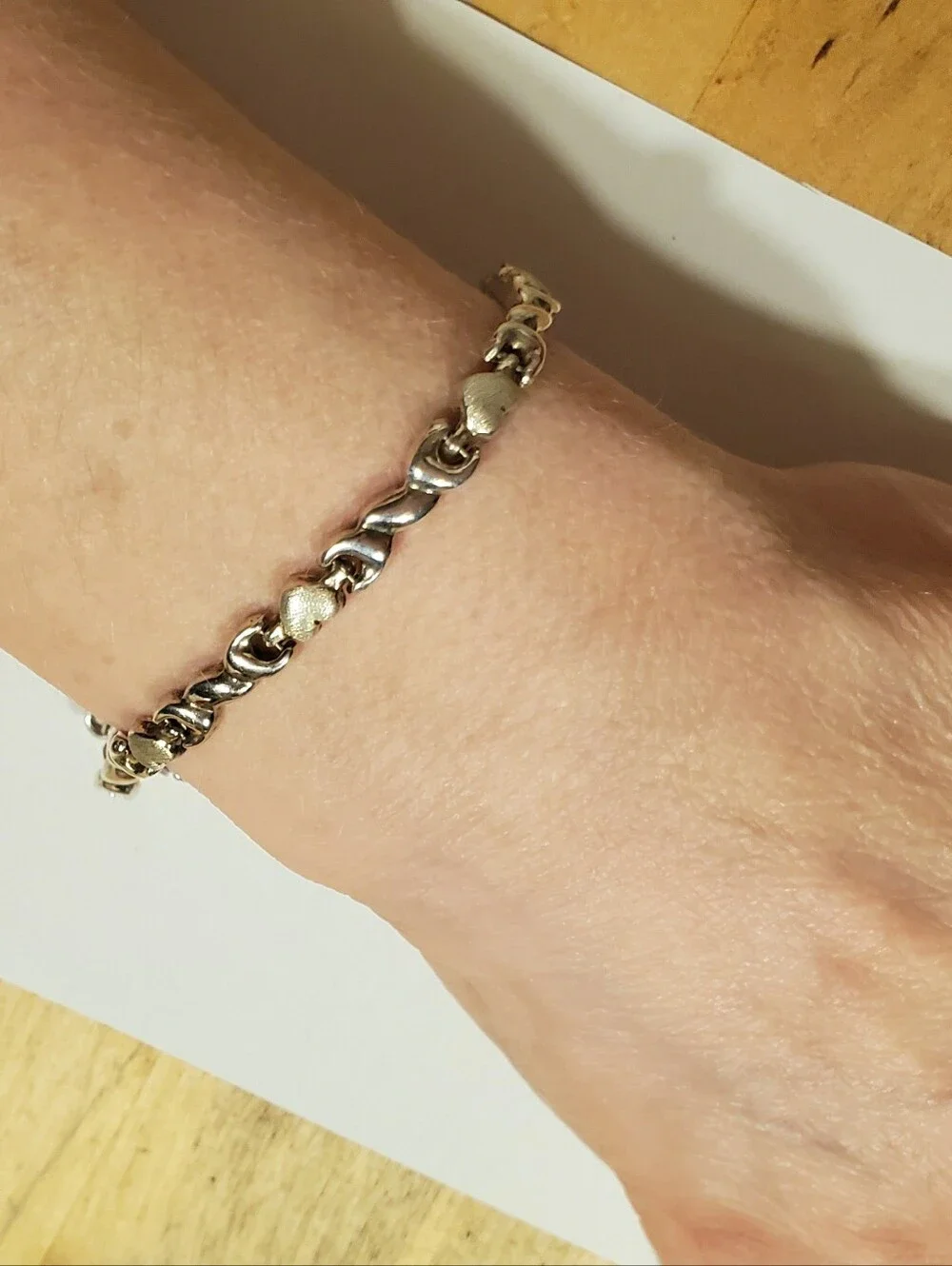 925 Heart Wave Link Bracelet Sterling Silver brushed polished mix 7